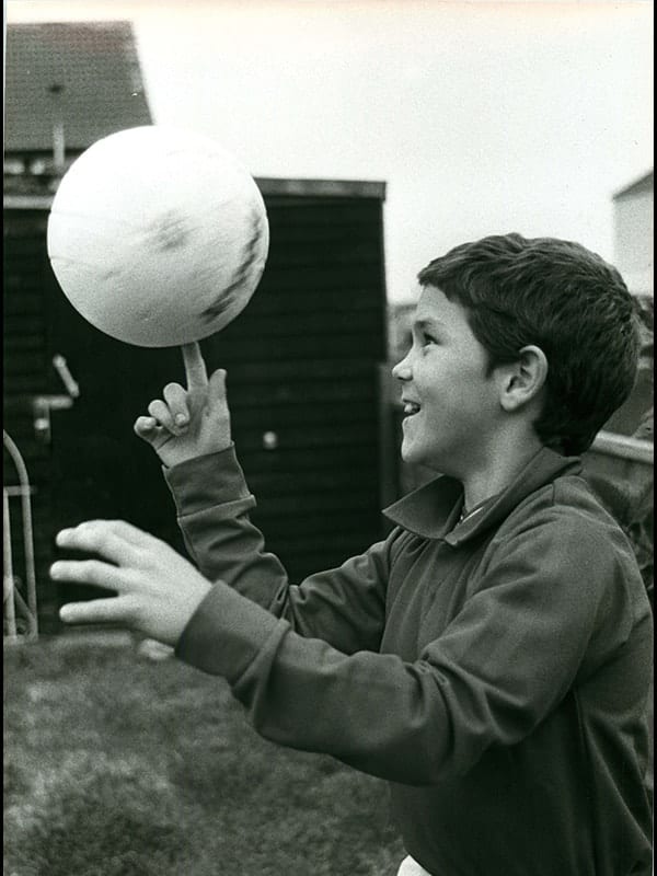 Carl Morris showing off his football skills in his back garden, 1986